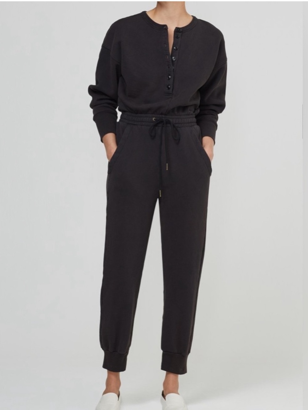 Citizens of Humanity Lou Lou Fleece Jumpsuit in Binx Black Large